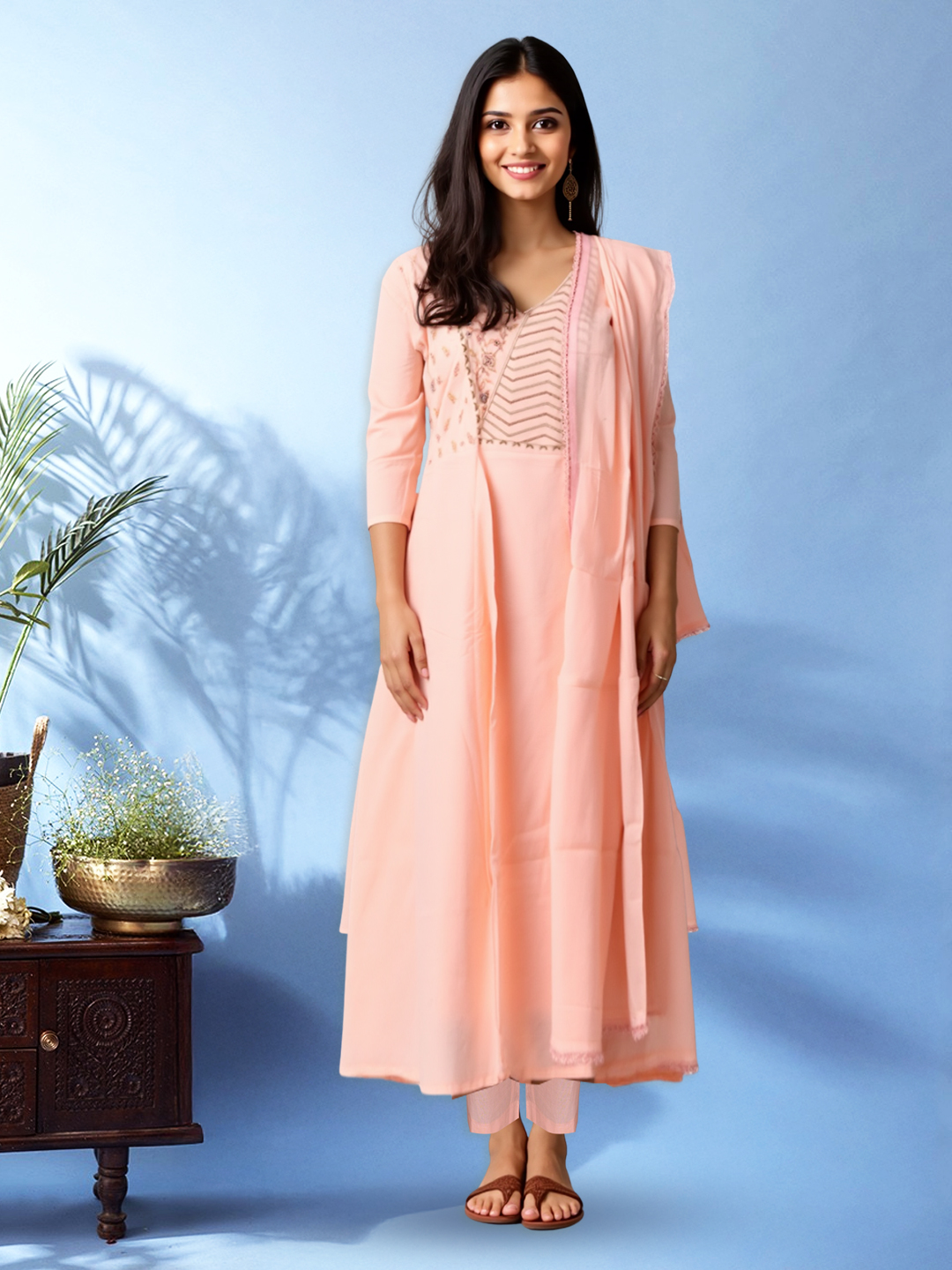 Picture of Beautiful Floral Embroidered Kurta with Pant & Dupatta Set